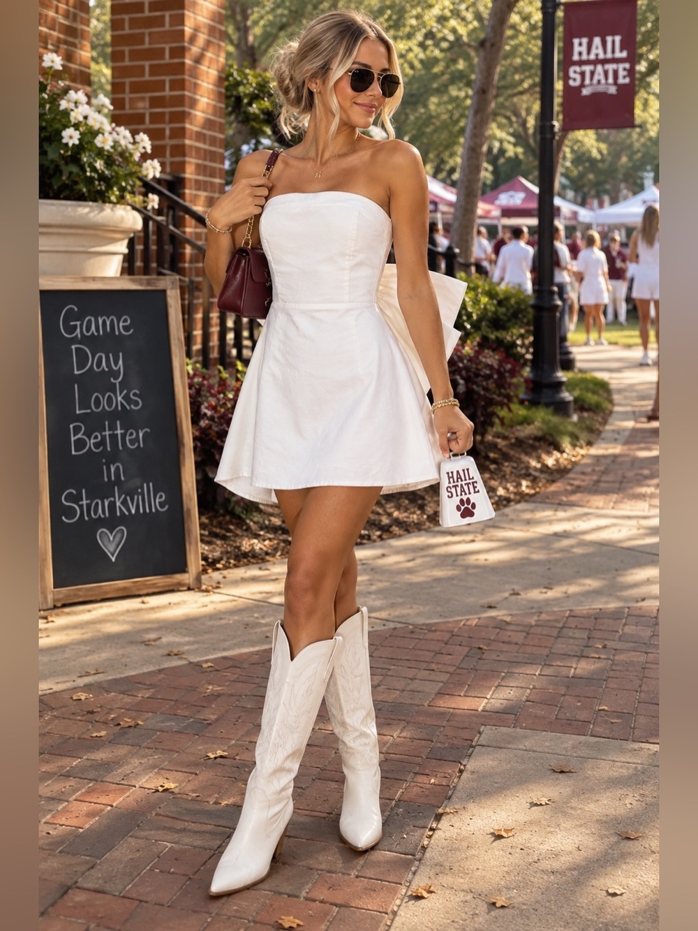 Altar’d State white bow back mini dress M sorority rush White out Game day prep